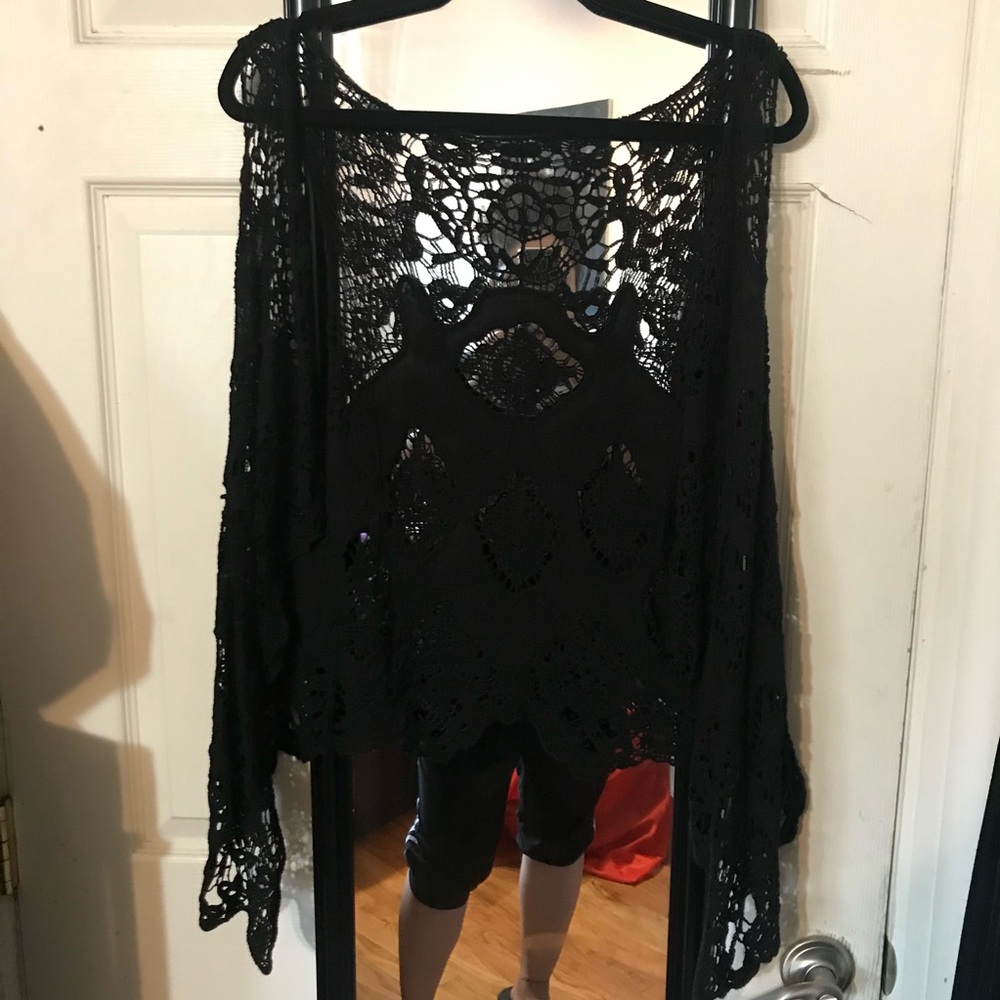 {SOLD} Black Boho Open Front Crochet Cardigan